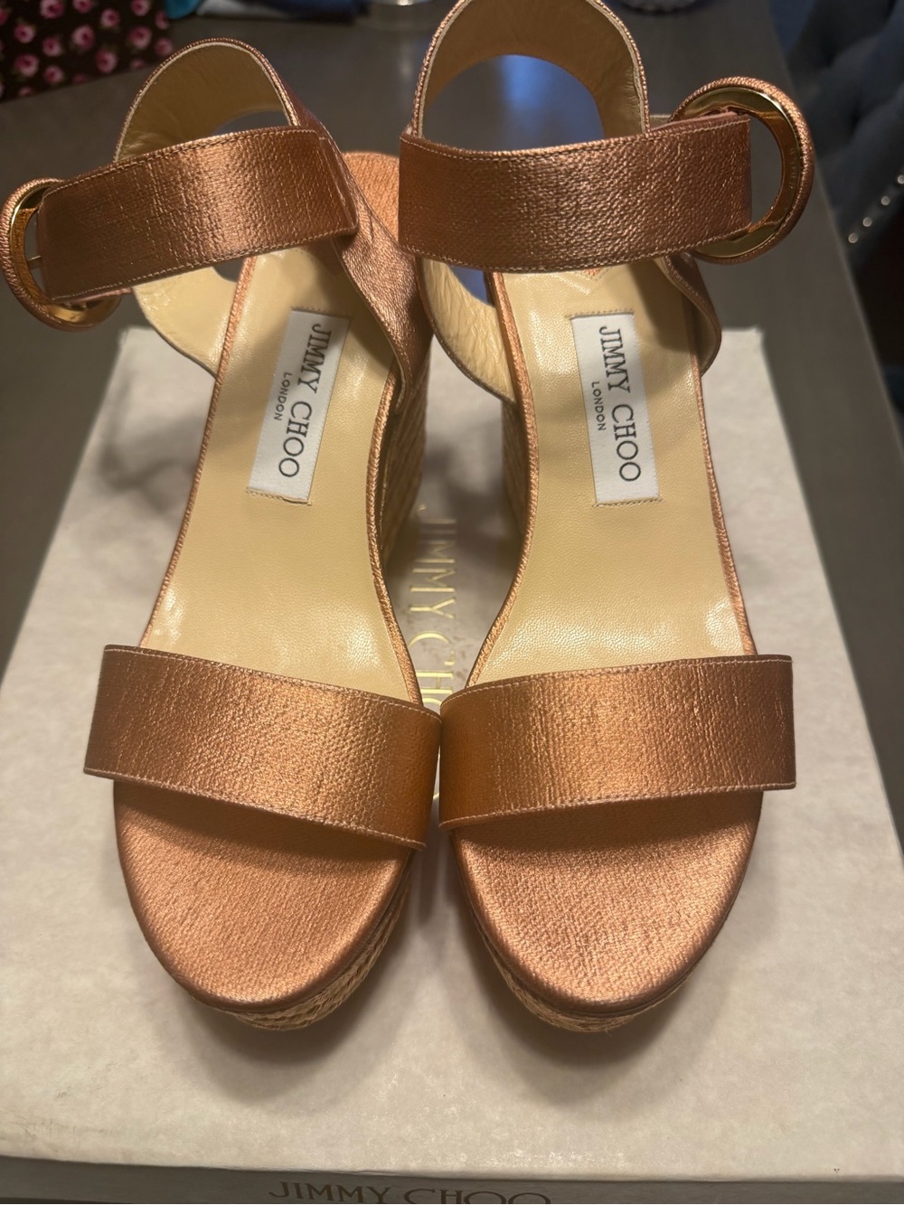 Jimmy Choo Rose Gold Leather Platform Sandals size 40.5 worn once